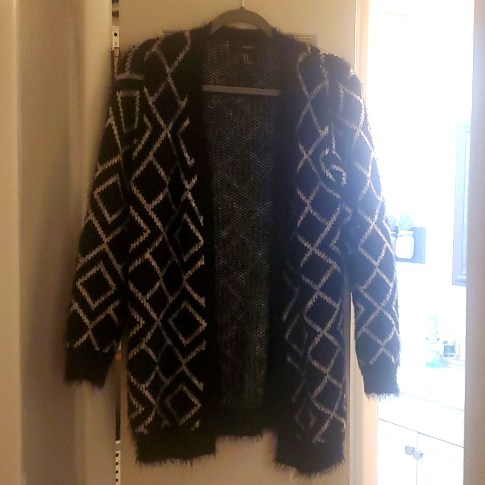 Fury textured black and white cardigan sweater